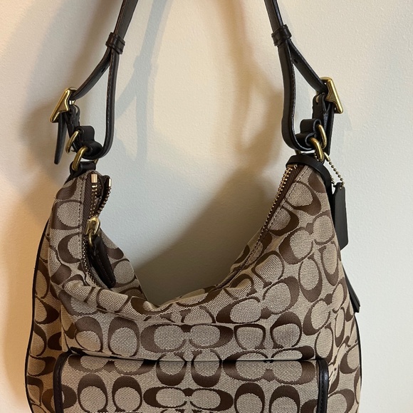 Coach Handbag, Brown with Leather Trim - Picture 1 of 8